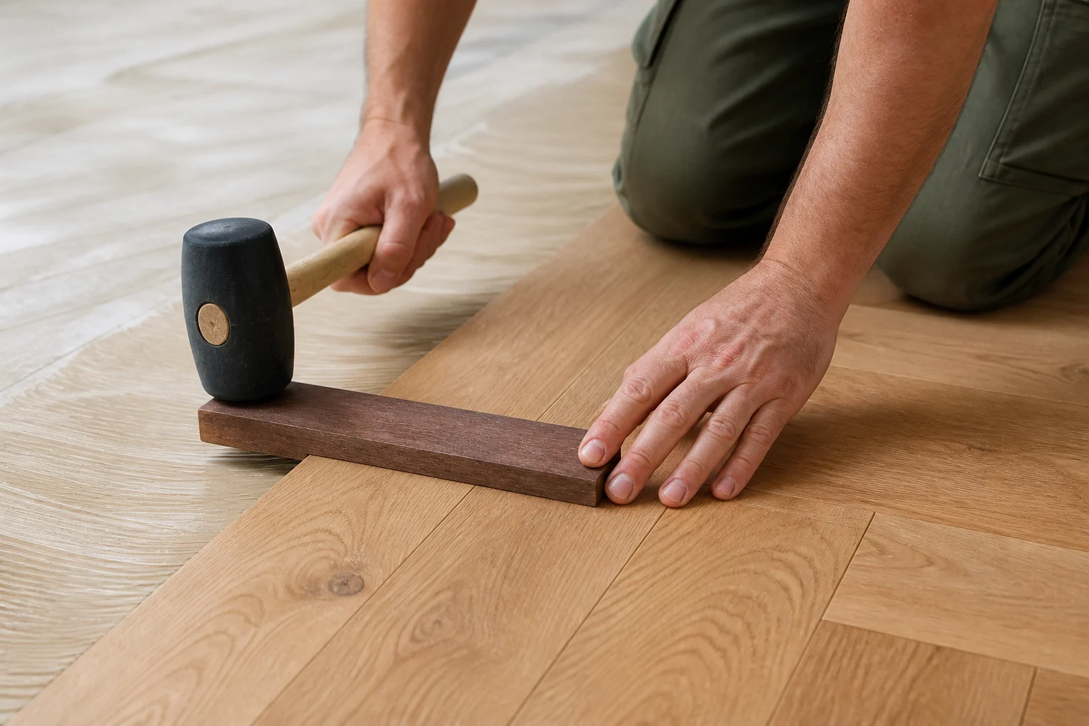 Ajustement de lames de parquet par un artisan